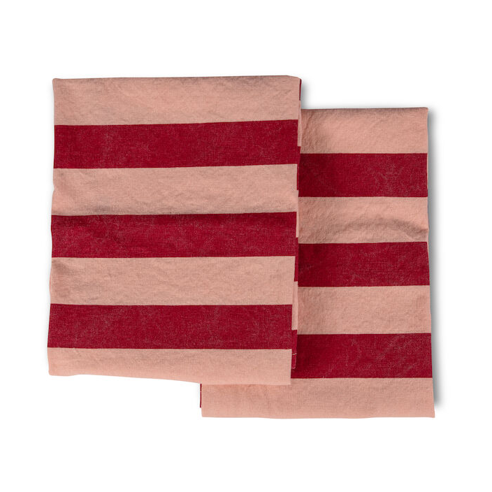 Leya stripe kökshandduk 50x70 cm 2-pack, Röd-rosa