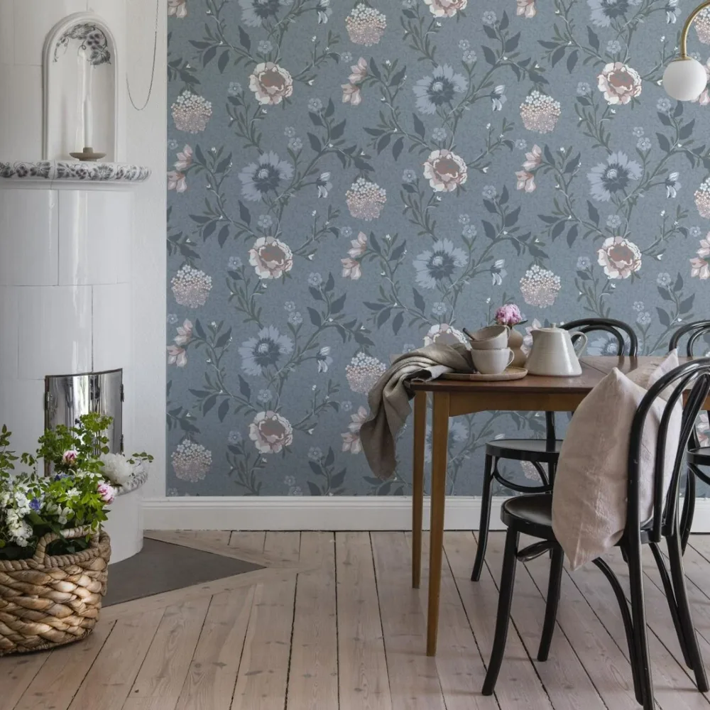 Duro Vildros 683-03 Tapet Blommor & Blad Blå
