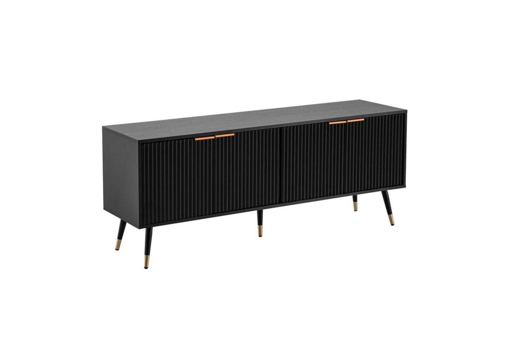Lowboard Wohnling Spånskiva Svart Folierad med 2 Dörrar Modern Ek med Metallben