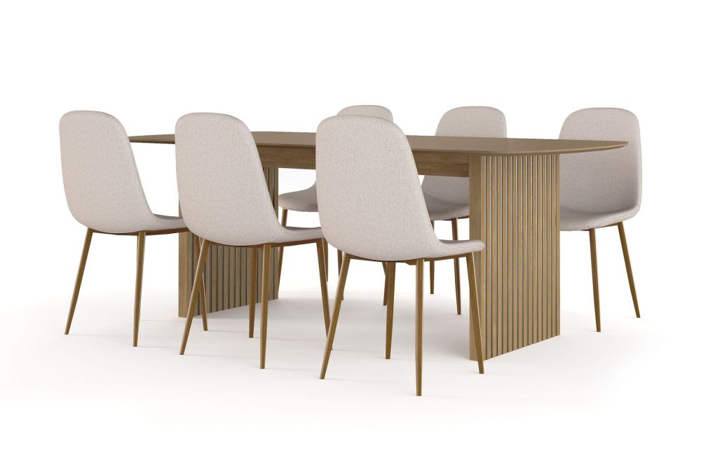 Richeto Matbord 210 cm ek + 6 st Nibe stol beige med ek ben