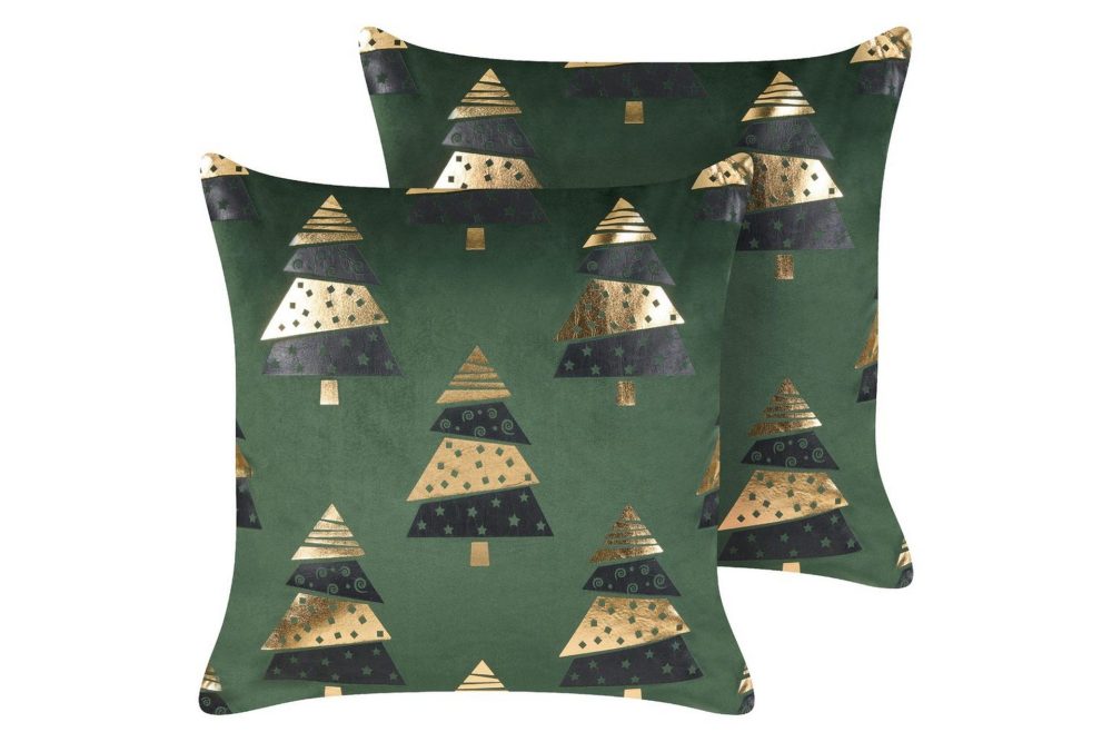 Prydnadskuddar Goldspruce set om 2 Grön/guld/svart