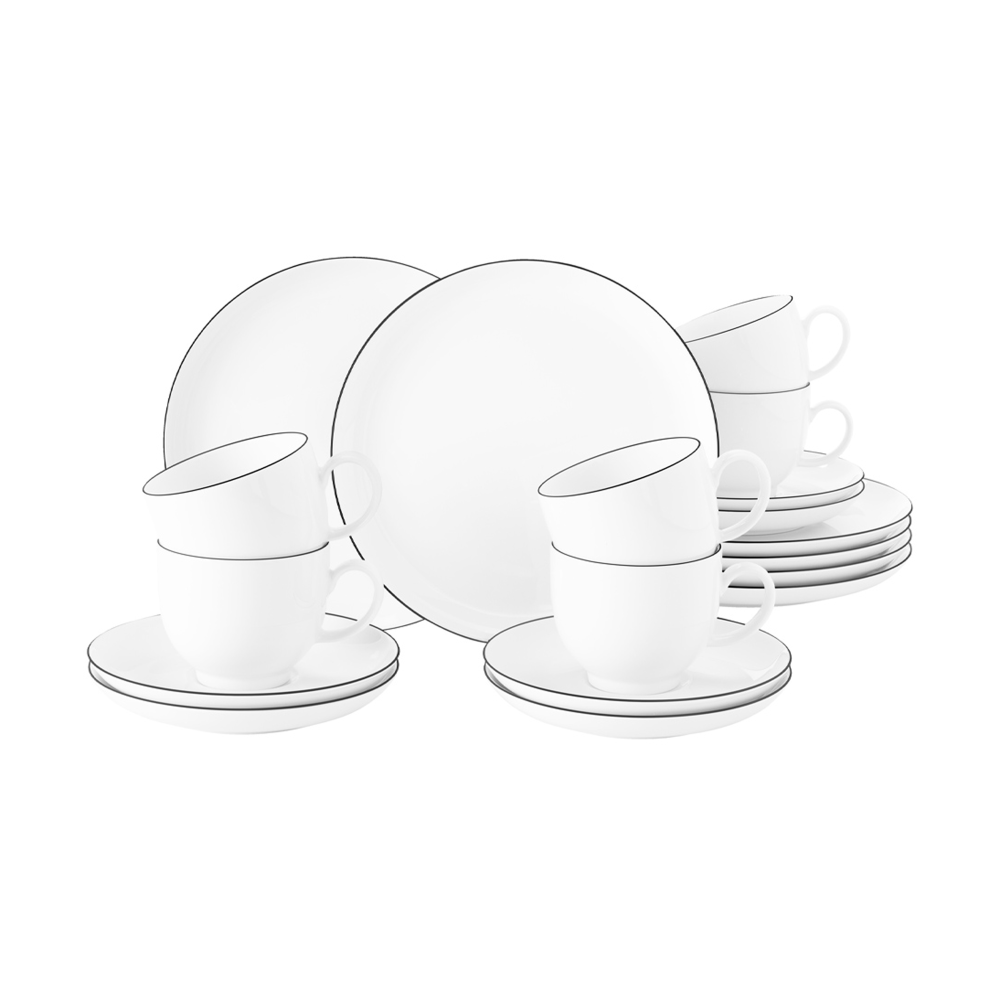 Lido black line kaffeservis 18 delar, Vit med svart kant