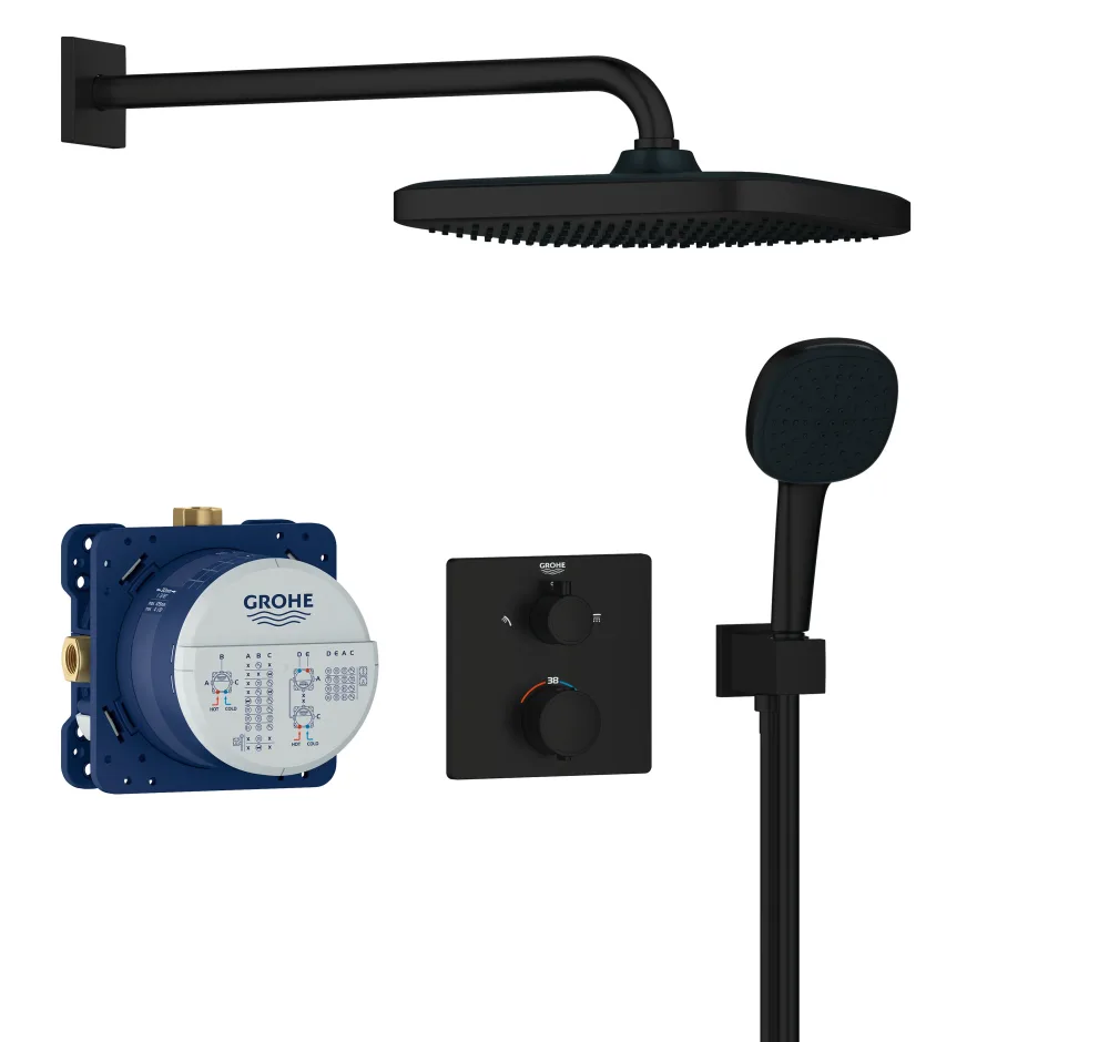 Grohe Precision Thermostat 348822430 Takduschset svart