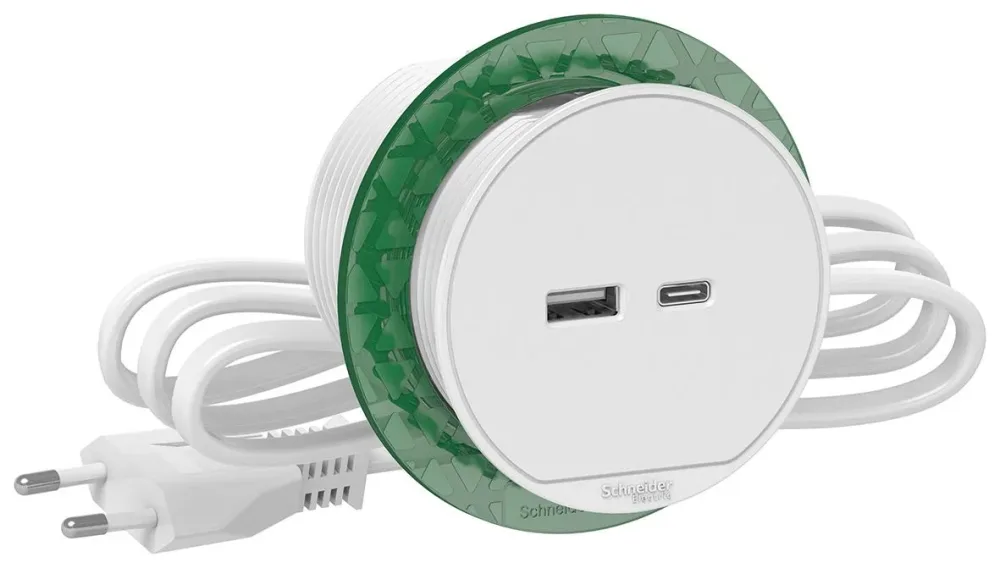 Schneider Electric XS USB-A/C Unica Bordsuttag inbyggd, 60 mm Vit