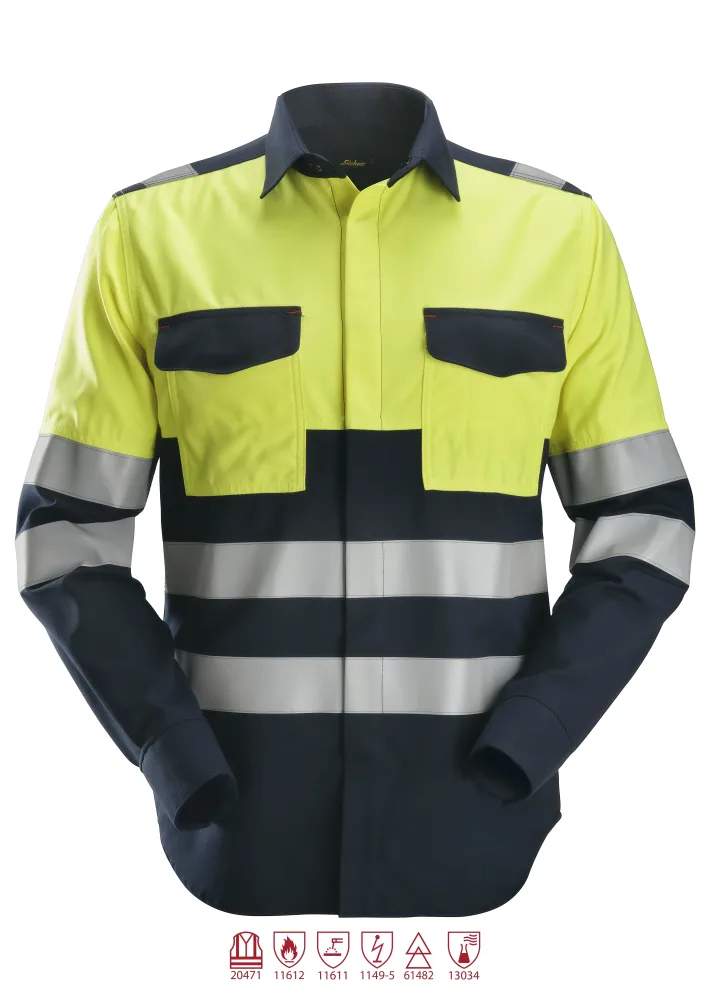 Snickers Workwear 8563 ProtecWork Svetsskjorta varsel, gul/marinblå S
