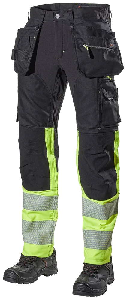 L.Brador 1071PB Arbetsbyxa svart/hi-vis gul, klass 1 C56