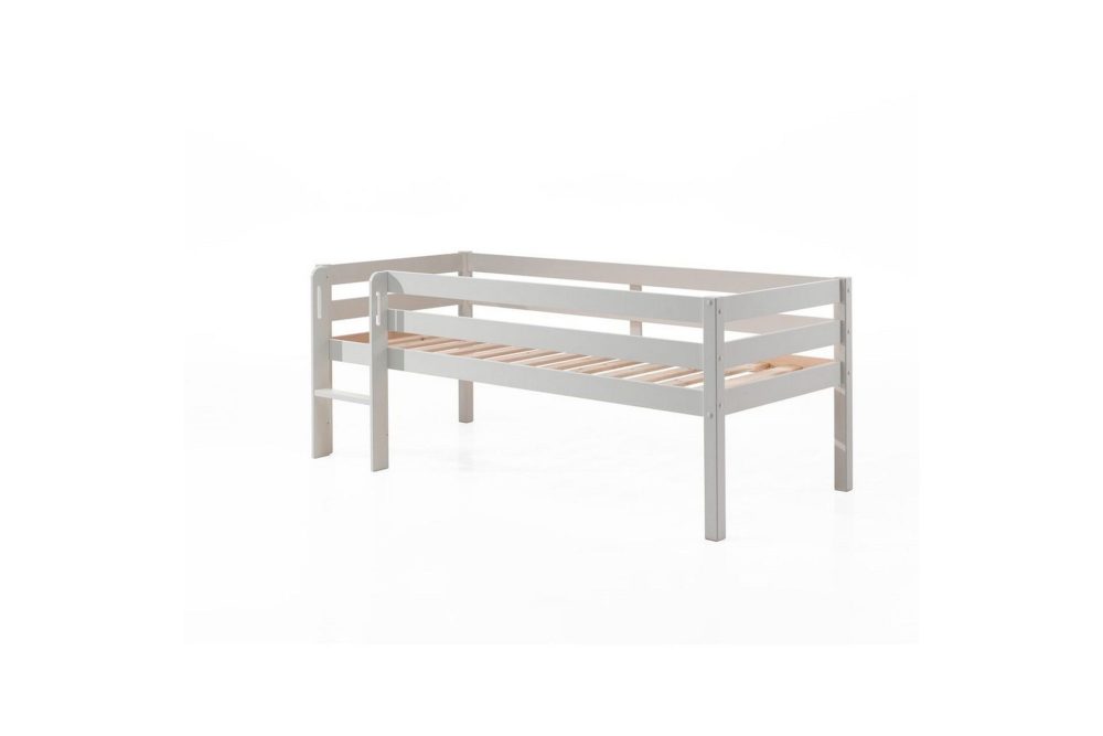 Mellanhög säng med stege Pino Vit, 85 cm