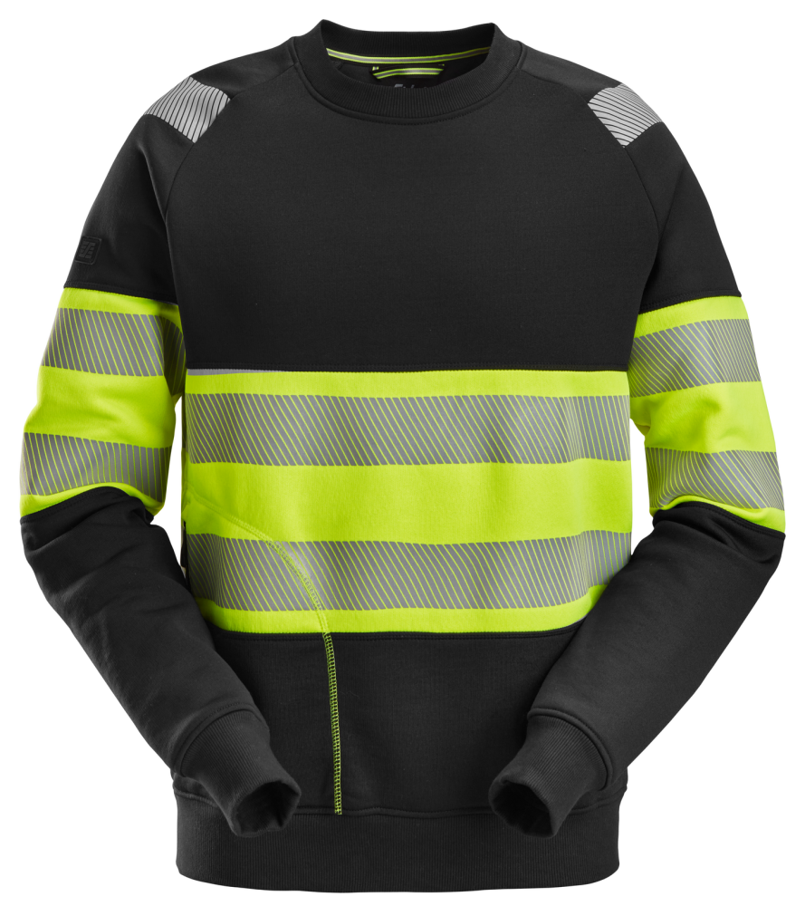 SWEATSHIRT SNICKERS WORKWEAR REFLEX KL 1, SVART/VARSELGUL STL L
