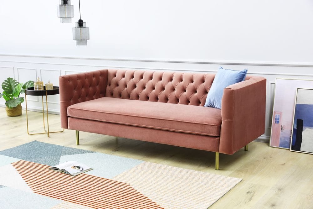 Toto 3-sits rosa soffa med guldiga ben
