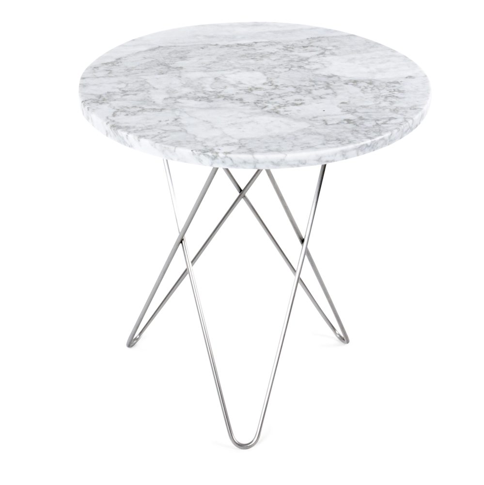 Tall mini O sidobord Ø50 H50, rostfritt underrede, vit marmor