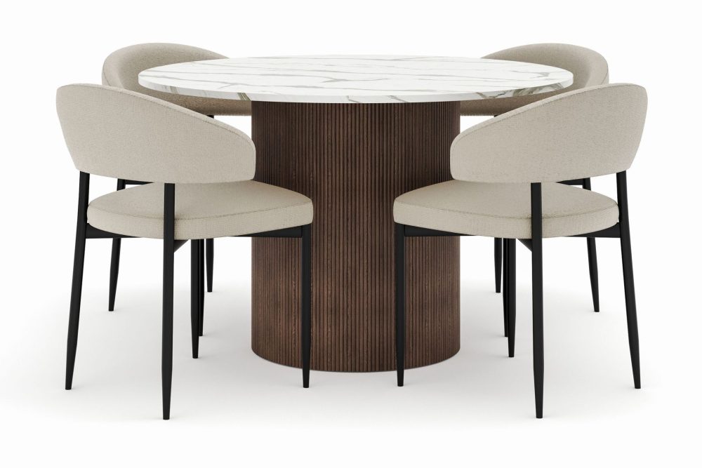 Uppveda Matbord 120 cm Rund med 4 Sawako Stolar