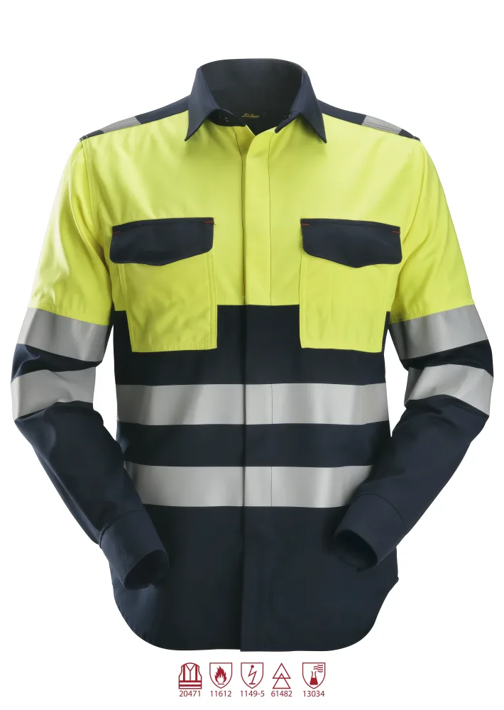 Snickers Workwear 8560 ProtecWork Skjorta varsel, gul/marinblå L