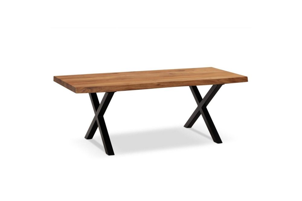 Soffbord Wohnling 120 cm massivt trä träd kant rektangulärt lantligt hus Svart, X-ram