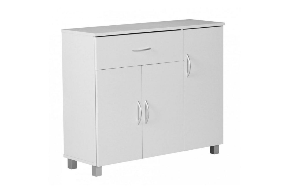 Sideboard Wohnling folierad spånskiva 90x75 cm, 3 dörrar 1 låda, modern stil Vit