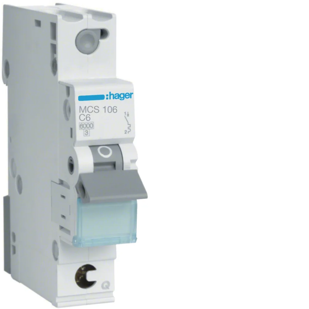 Hager MCS110 Dvärgbrytare 1-pol, 6kA, C-karakteristik 10A