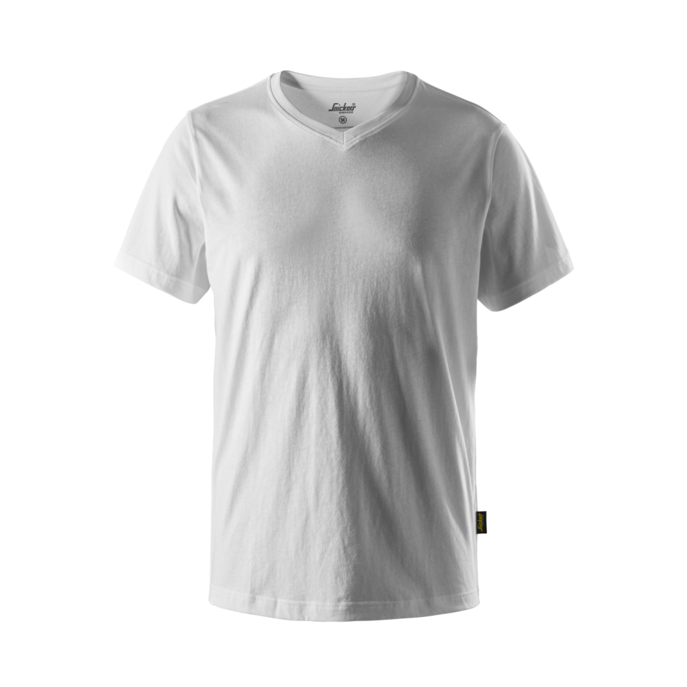 T-SHIRT V-RINGAD VIT STL S