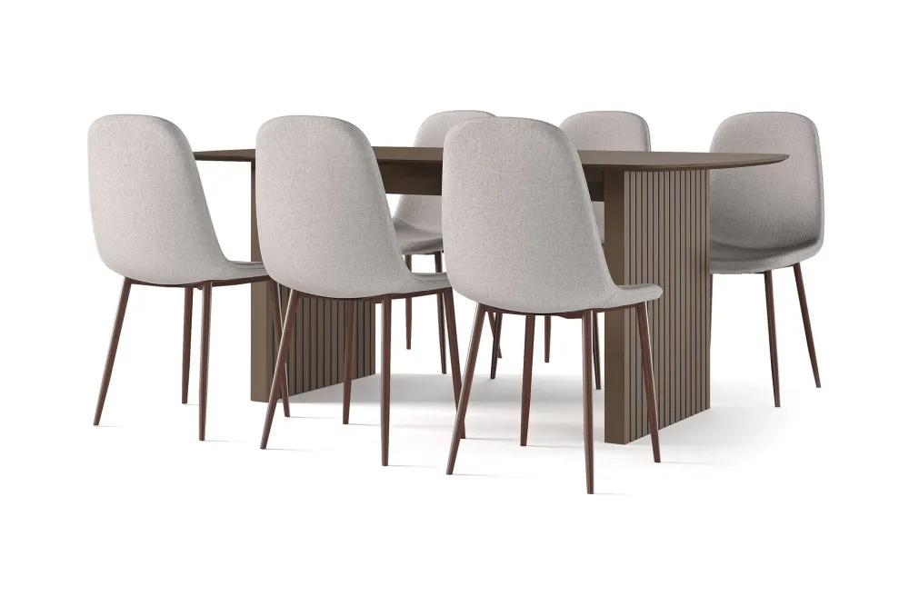 Richeto Matbord Rökt Ek 180 cm valnöt + 6 st Nibe stol beige med valnöt ben