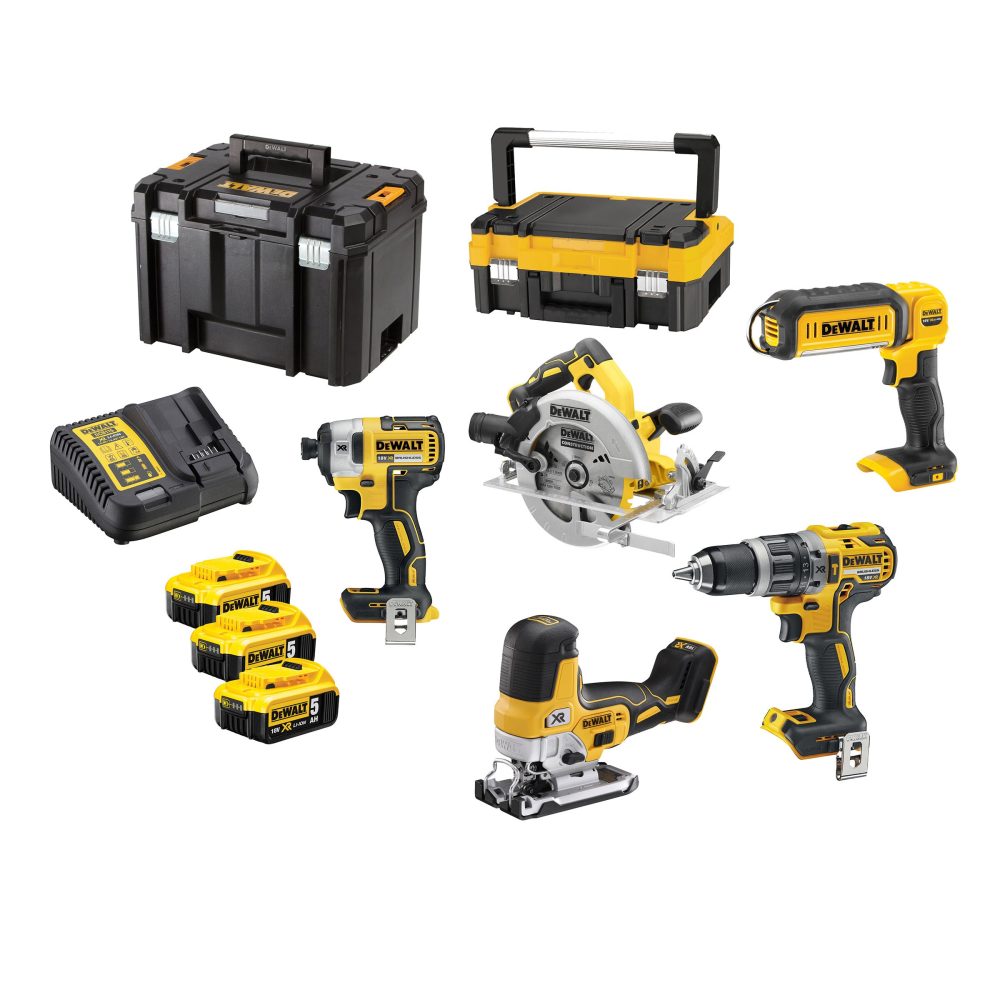 Kjøp Dewalt Kombikit DCK500P3T-QW 18V, 5 maskiner, 3 stk 5,0Ah-batterier & 3 stk TSTAK