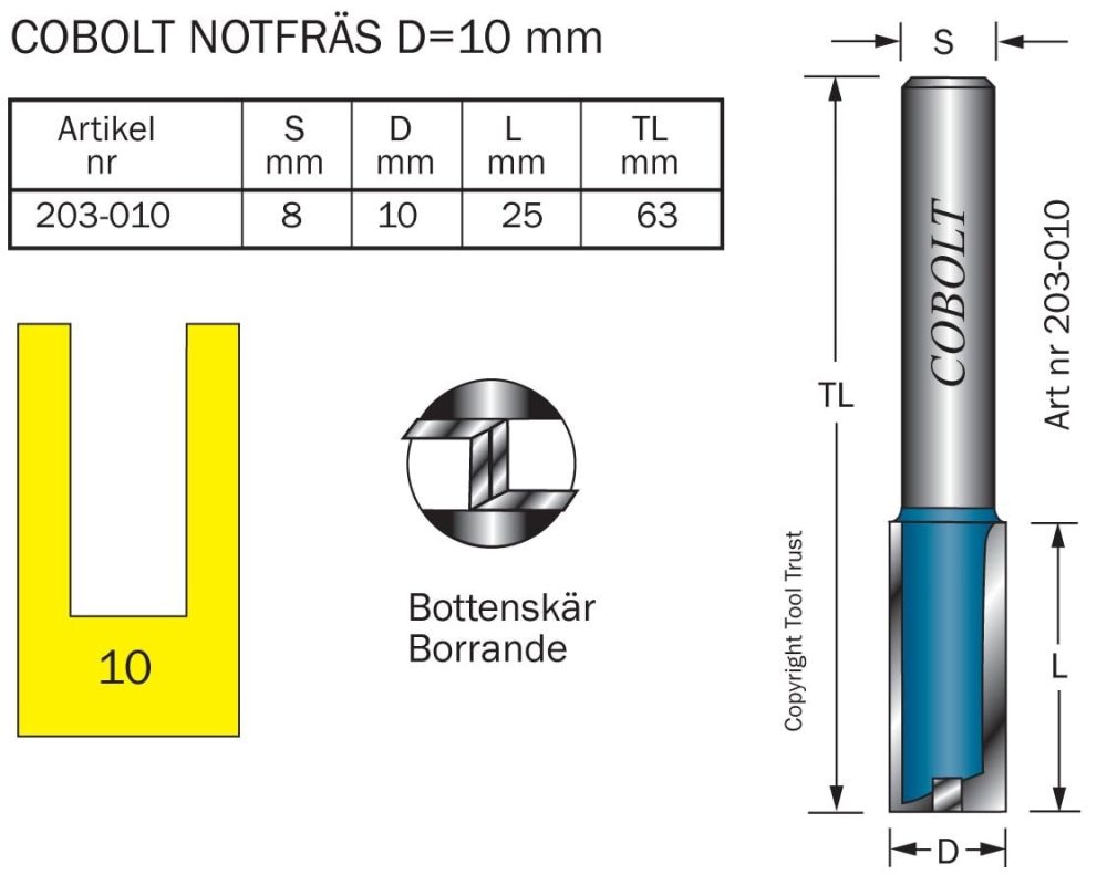 Kjøp Cobolt HM-notfres 10 mm, med bunnskjær