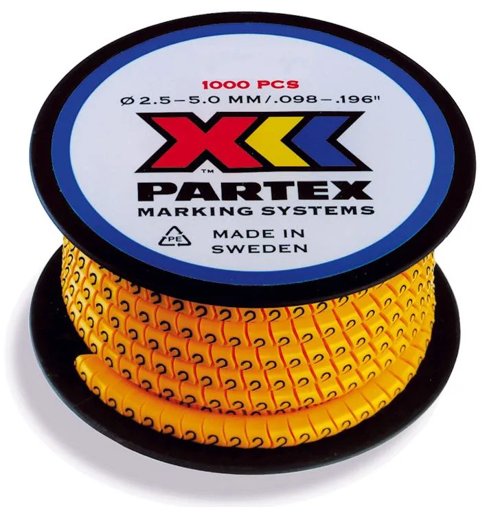 Partex PA02/3 Märkhylsa siffror, gul, 1000 st/rulle Text: 0