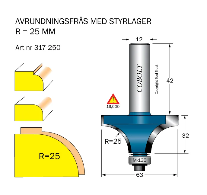 Cobolt 317-250 Avrundningsfräs R=25 D=63 L=32