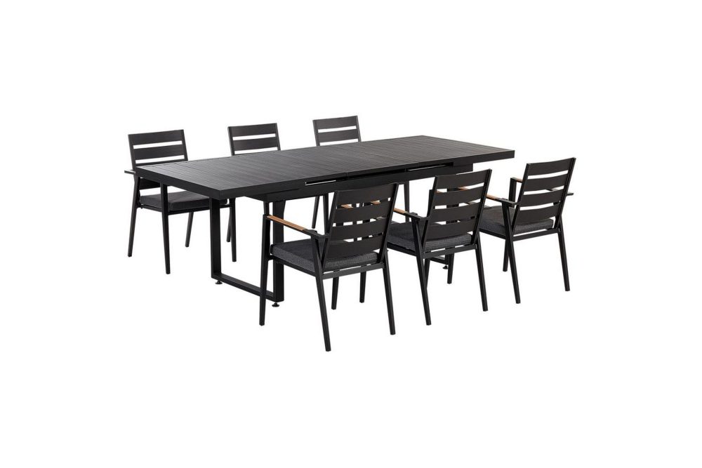 Matsalsset Valcanetto/Taviano Svart/grått/ljust trä, 6-Sits