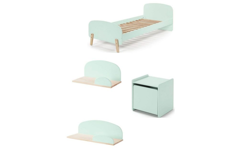 Säng med sängbord Vägg hyllor Kiddy Mintgrön