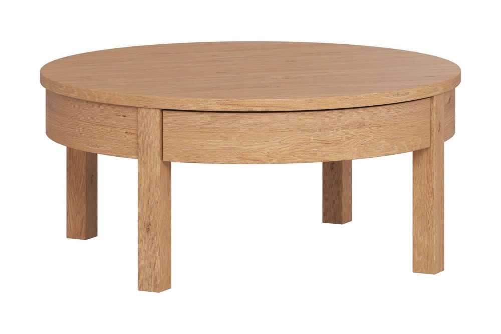 Simple Soffbord 80 cm Runt med Förvaring Lådor Lågt Natur