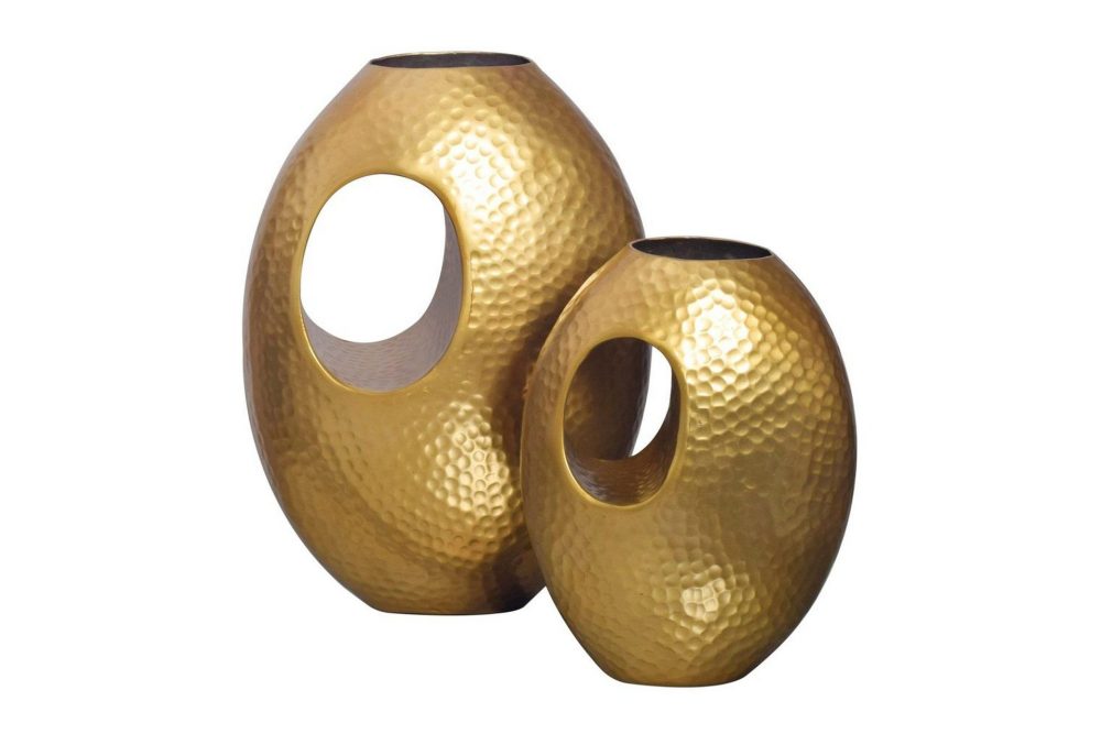 Vas Wohnling Set om 2 Aluminium Hamrad look, modern loftstil Guld