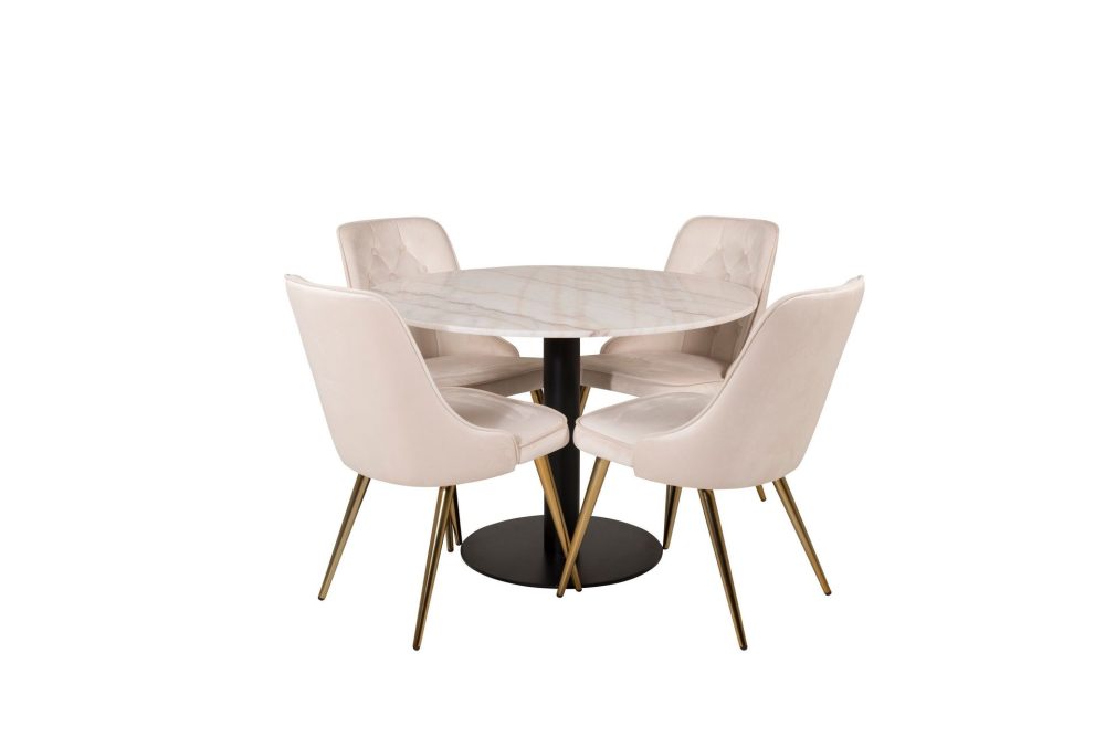 Estelle Matgrupp 106 cm Rund med 4 Velvet Deluxe stolar