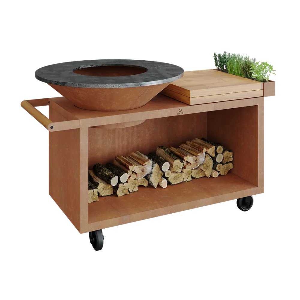 OFYR Island Corten 100 PRO TW Grillbord cortenstål Skärbräda i teak
