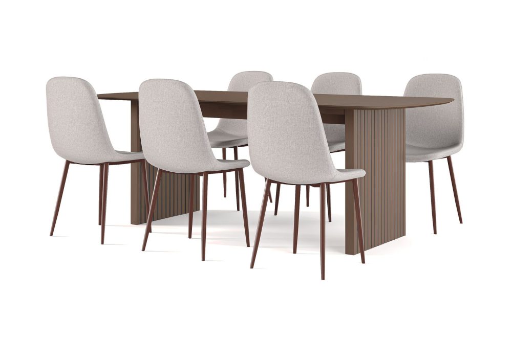 Richeto Matbord Rökt Ek 210 cm valnöt + 6 st Nibe stol beige med valnöt ben