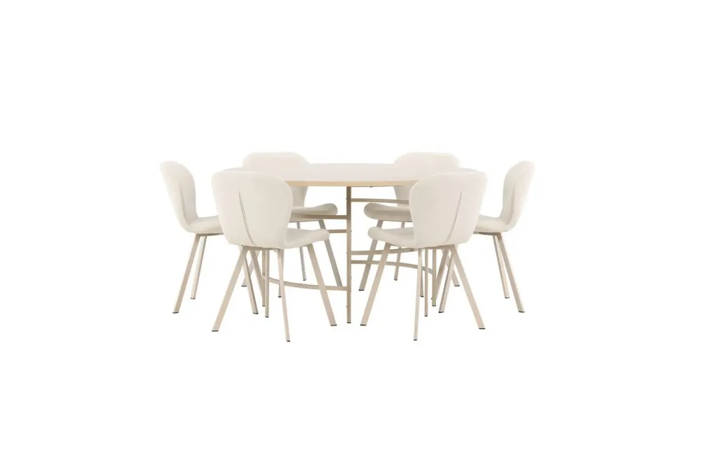 Matgrupp Copenhagen Runt 140 cm Vit/Beige med 6st Lilja Stolar