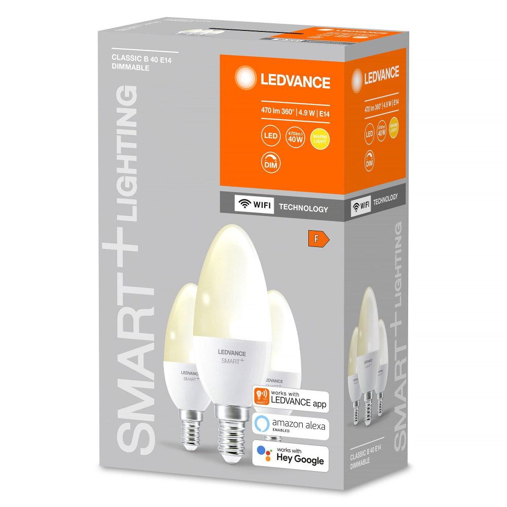 Kjøp Ledvance LED-lampe, krone smart Wi Fi, dimbar, E14, 4.9 W, 3-pakning