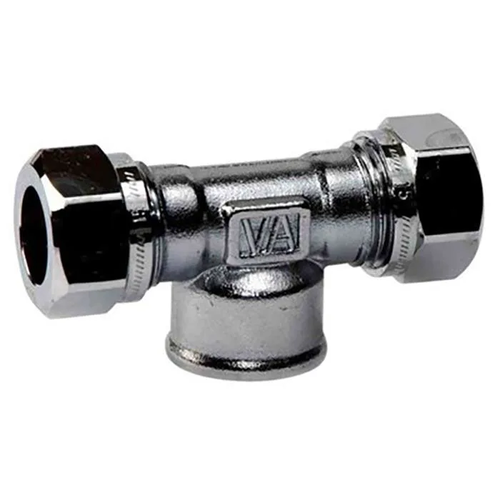 Vatette FG037675420 T-koppling 90°, förkromad, inv gänga mitten, 15 mm