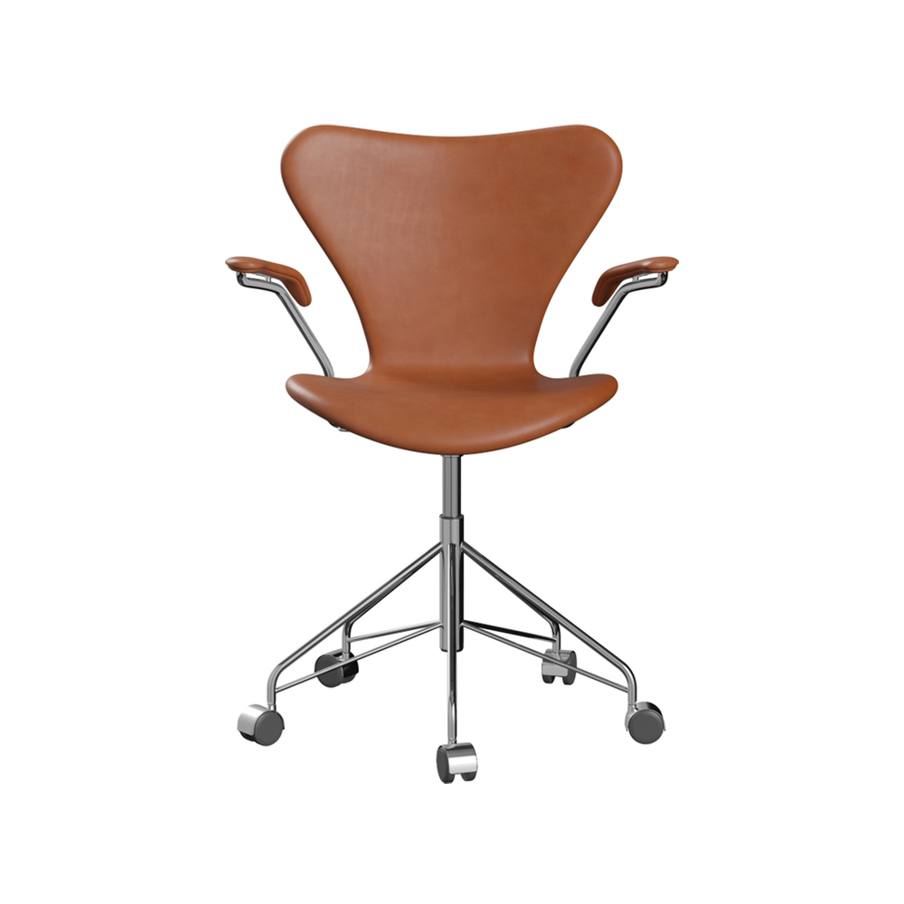 Sjuan 3217 helklädd kontorsstol kampanj hårda hjul, Leather wild walnut-chrome