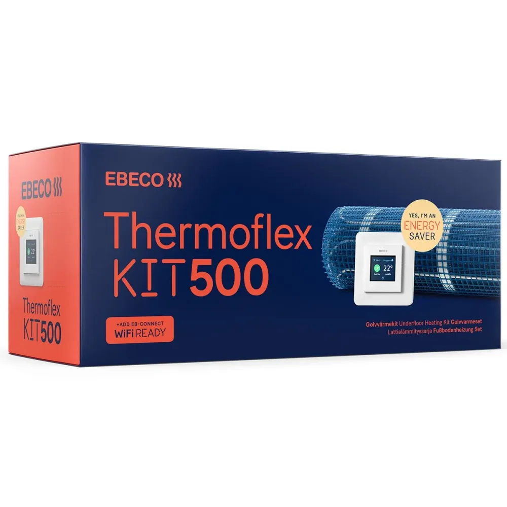 Ebeco Thermoflex Kit 500 Värmekabelmatta med självhäftande värmekabelmatta och termostat, 120 W/m² 50 cm x 10,8 m (640W)