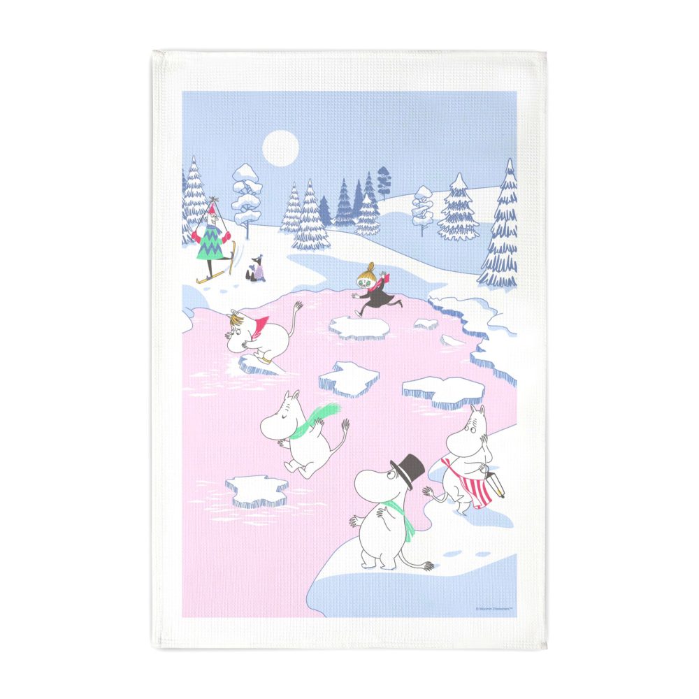 Mumin kökshandduk vinter 2022 50x70 cm, Blå-vit-rosa