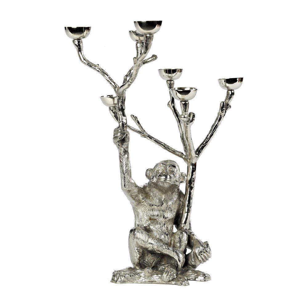 Monkey ljusstake 40 cm, Silver