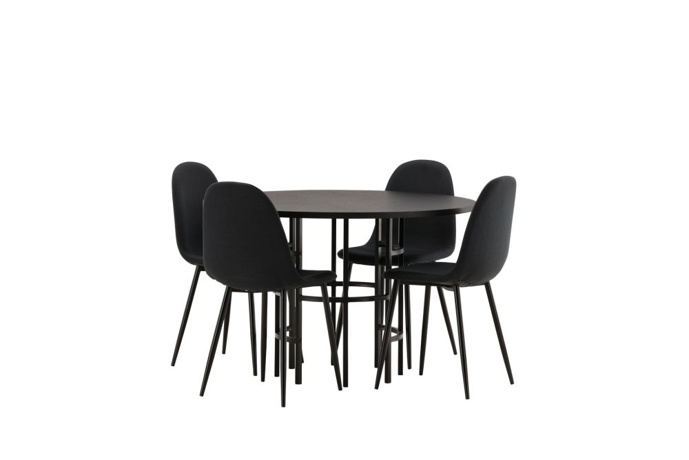 KALISOM Matgrupp 115 cm Rund Svart med 4 DAWNE Stolar