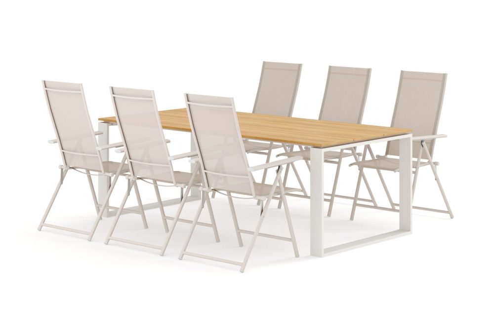 Devon utomhus matgrupp 210x100 cm med 6 Sanna positionsstolar