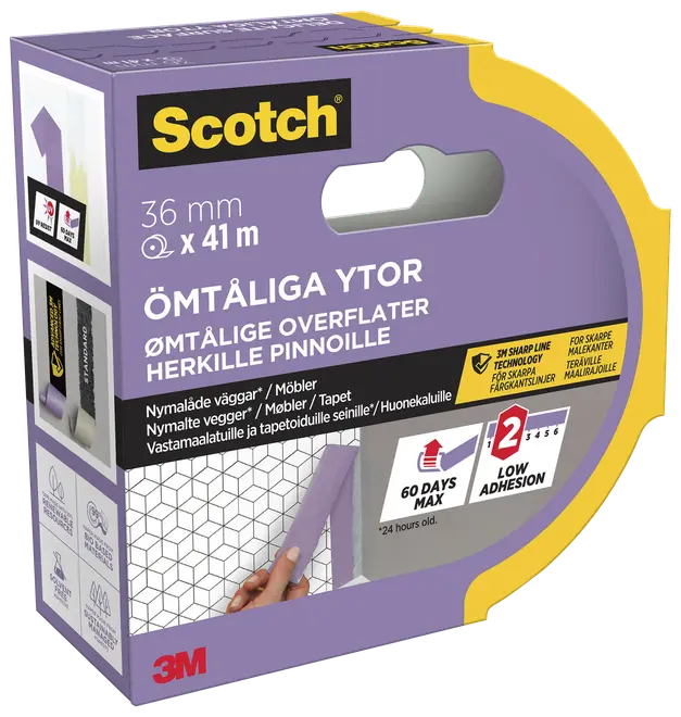 Scotch® Maskeringstejp för ömtåliga ytor 41 meter – 36 mm