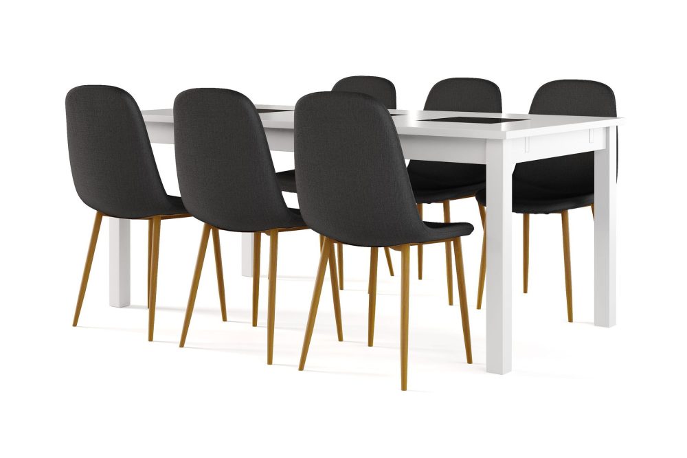 Jasmin Förlängningsbart Matbord 180 cm + 6 st Nibe stol svart med ek ben