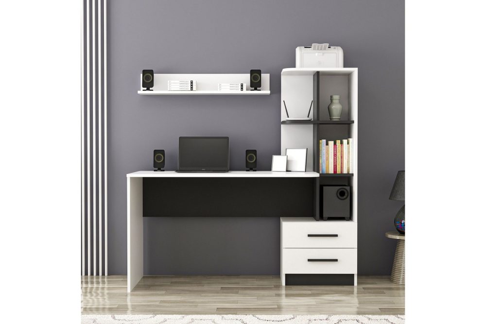 Puijas Skrivbord 120 cm med Förvaring Låda + Hyllor + Vägghy