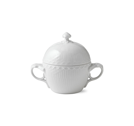 White Fluted Half Lace sockerskål med lock, 20 cl