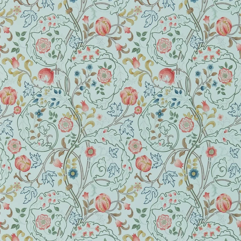 Morris and Friends Mary Isobel Silk Blue/pink Dm3w214731 Blå Tapet | Stuvbutiken