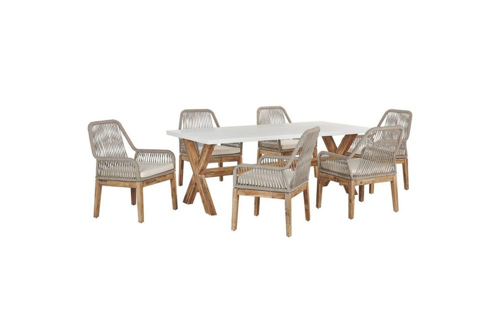 Trädgårdsmöbelset Olbia 6-sits Vit/beige/ljust trä