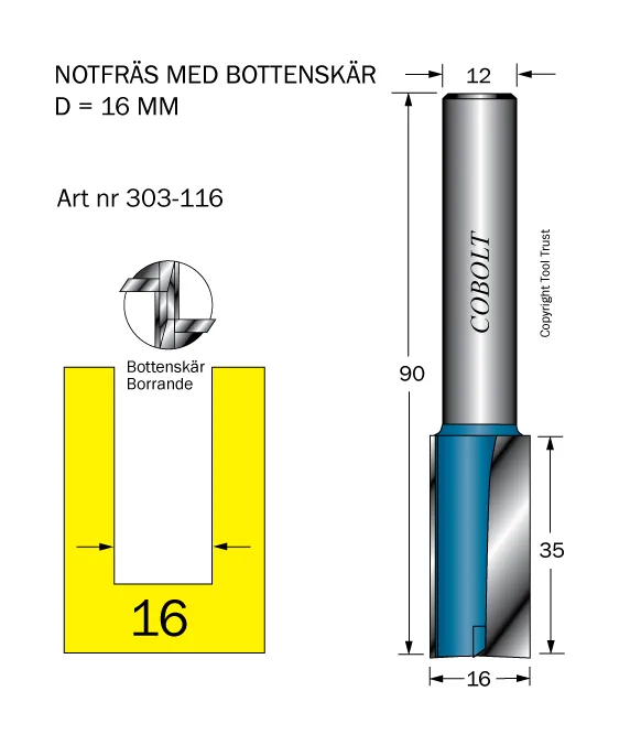 Cobolt 303-116 Notfräs D=16 L=35 TL=90 S=12