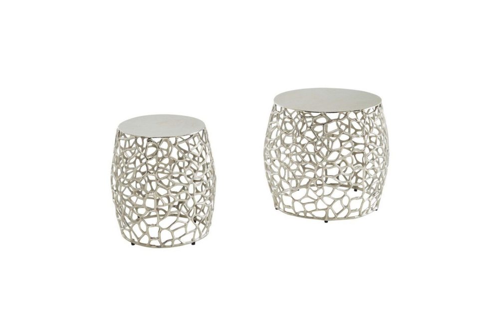 Satsbord Wohnling Set om 2 aluminiumgjutna, runda, handgjorda, modern loftstil Silver