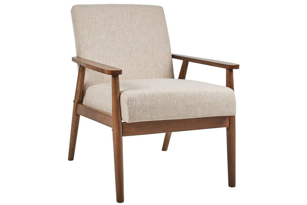 Fåtölj Esrum Beige/mörkt trä, Polyester